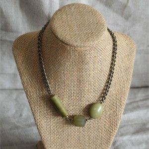 Faux Green Gemstone Chain Necklace